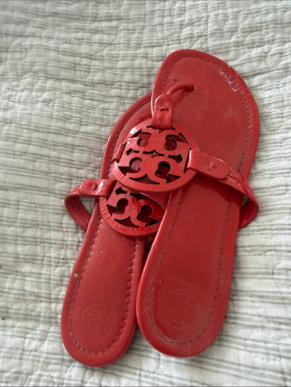 Tory Burch Red Girls Logo Medallion Slide Sandals